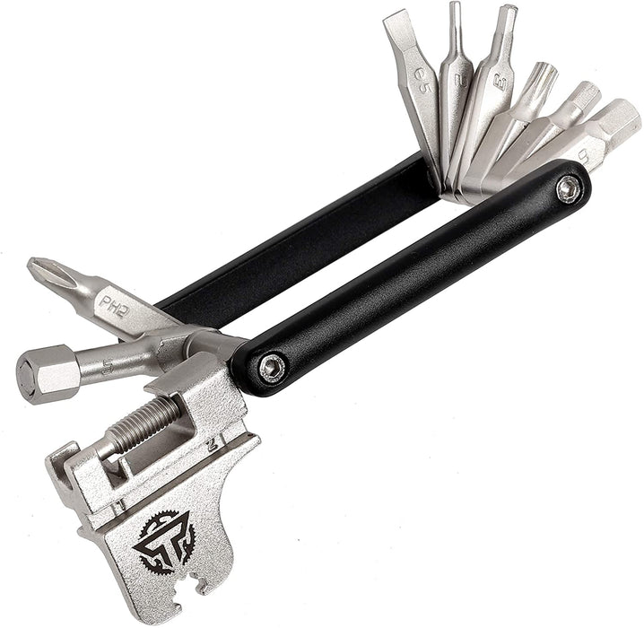 TURBULENT Universal Bike Multitool - The Ultimate 17 in 1 Portable Sized Tool Kit with Chain Breaker, Allen Keys, Spoke Tool and More - Heavy Duty Multi Function Bicycle Repair Tool